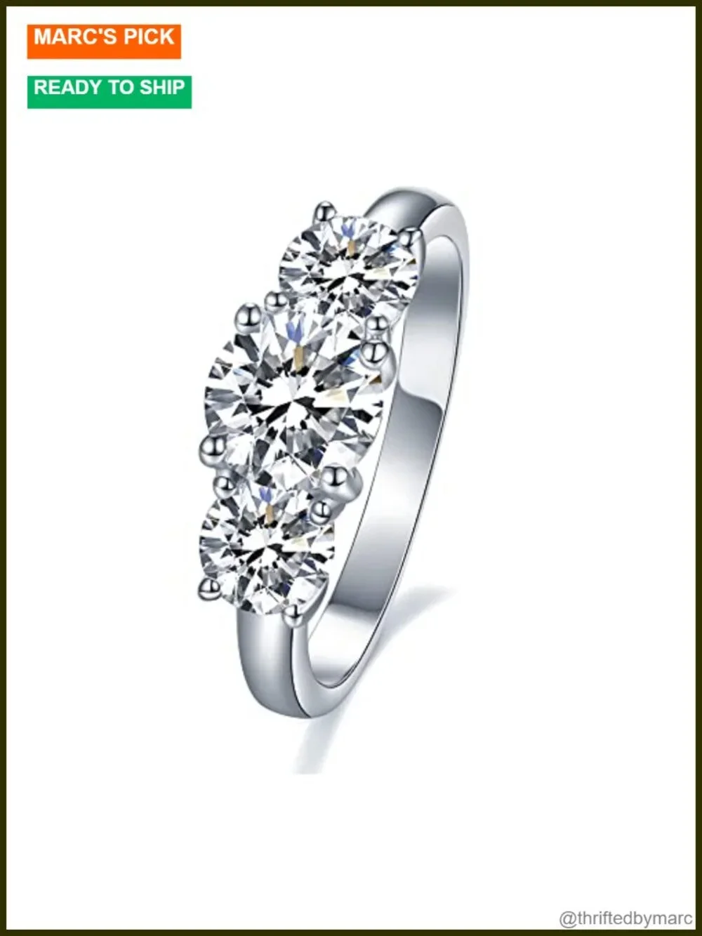Moissanite 3 Stone Engagement Ring 925 Sterling Silver Wedding Band